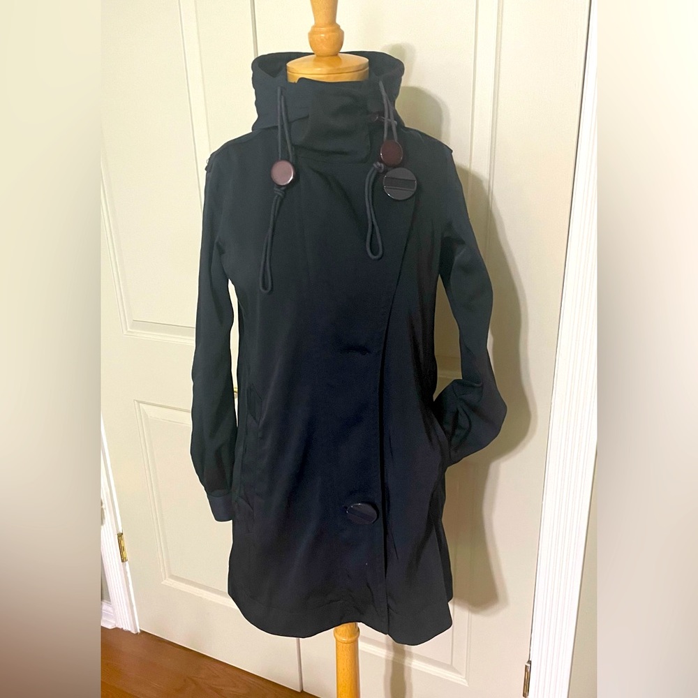 L.A.M.B. By Gwen Stefani Navy Nylon Twill Hooded Pea Trench Coat Long Jacket